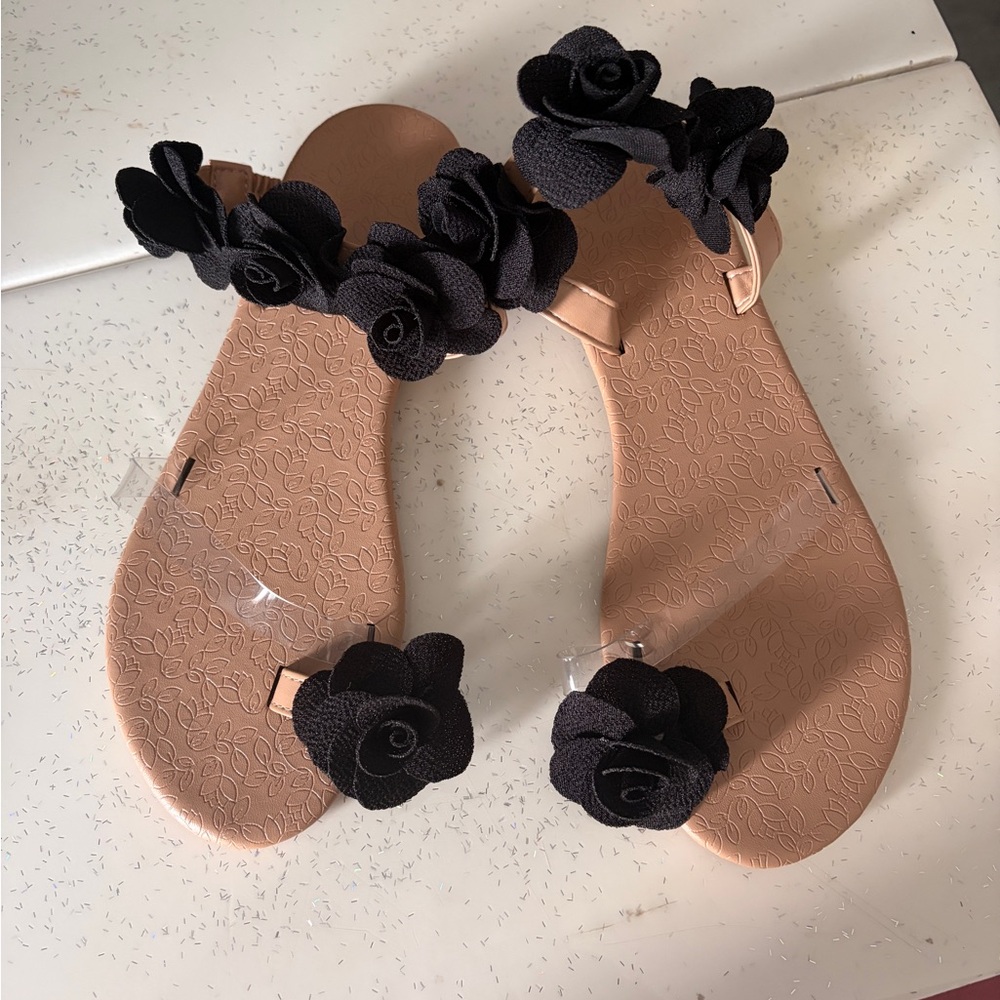 Black Floral Women's Sandals